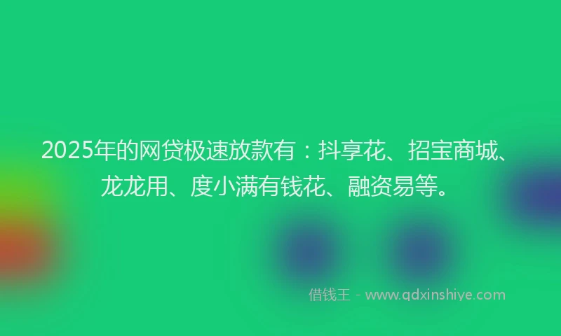 2025年的网贷极速放款有：抖享花、招宝商城、龙龙用、度小满有钱花、融资易等。