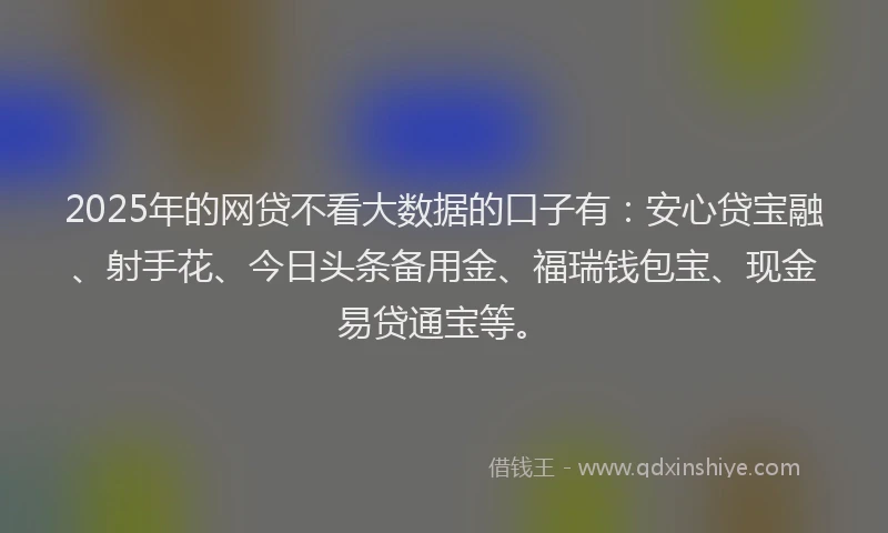 2025年的网贷不看大数据的口子有：安心贷宝融、射手花、今日头条备用金、福瑞钱包宝、现金易贷通宝等。