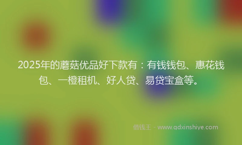 2025年的蘑菇优品好下款有：有钱钱包、惠花钱包、一橙租机、好人贷、易贷宝盒等。