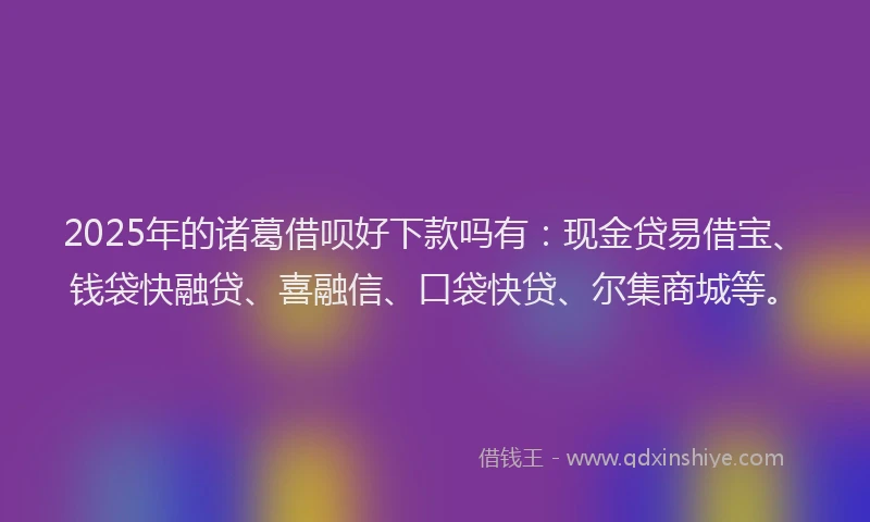 2025年的诸葛借呗好下款吗有：现金贷易借宝、钱袋快融贷、喜融信、口袋快贷、尔集商城等。
