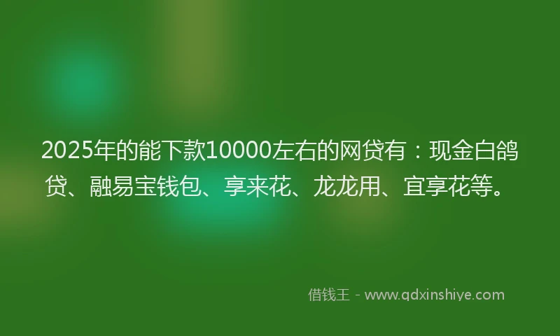 2025年的能下款10000左右的网贷有：现金白鸽贷、融易宝钱包、享来花、龙龙用、宜享花等。