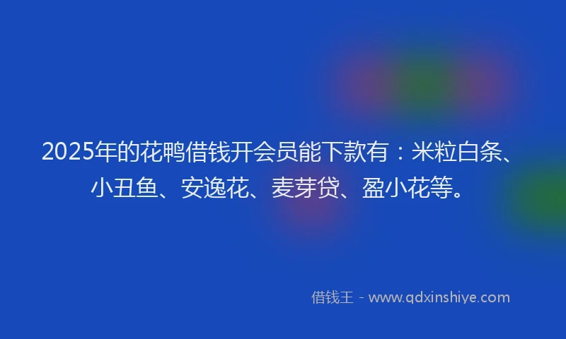 2025年的花鸭借钱开会员能下款有：米粒白条、小丑鱼、安逸花、麦芽贷、盈小花等。