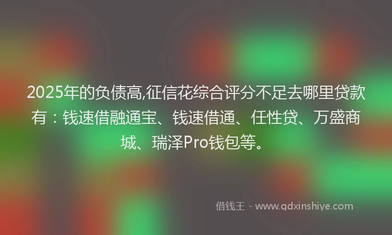 2025年的负债高,征信花综合评分不足去哪里贷款有：钱速借融通宝、钱速借通、任性贷、万盛商城、瑞泽Pro钱包等。