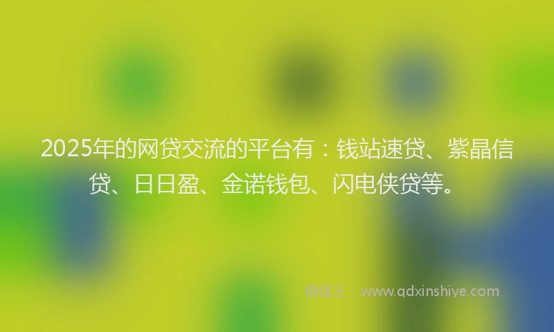 2025年的网贷交流的平台有：钱站速贷、紫晶信贷、日日盈、金诺钱包、闪电侠贷等。