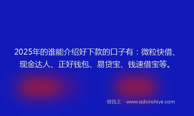 2025年的谁能介绍好下款的口子有：微粒快借、现金达人、正好钱包、易贷宝、钱速借宝等。