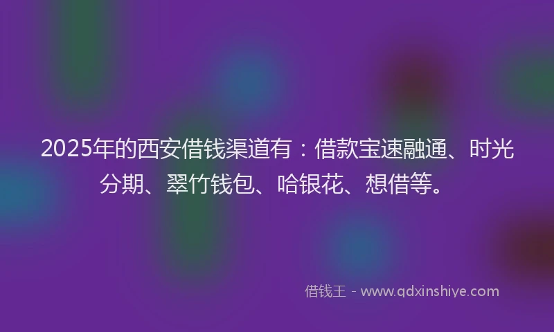 2025年的西安借钱渠道有：借款宝速融通、时光分期、翠竹钱包、哈银花、想借等。