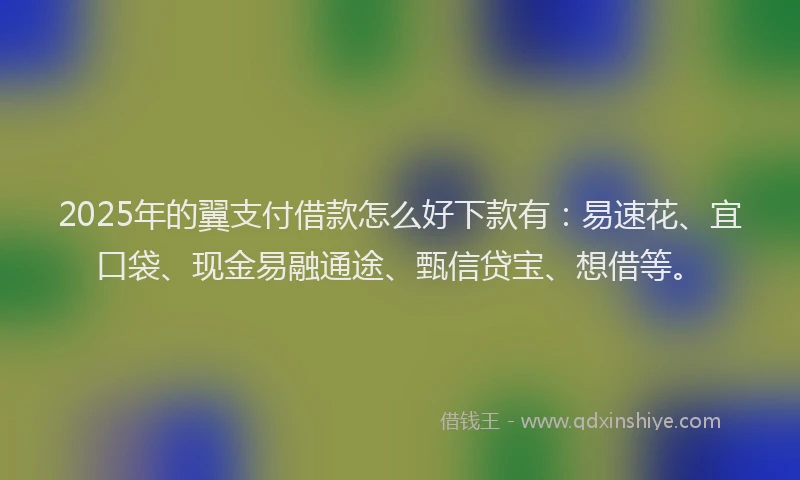 2025年的翼支付借款怎么好下款有：易速花、宜口袋、现金易融通途、甄信贷宝、想借等。
