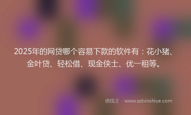 2025年的网贷哪个容易下款的软件有：花小猪、金叶贷、轻松借、现金侠士、优一租等。