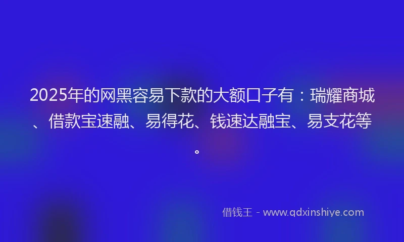2025年的网黑容易下款的大额口子有：瑞耀商城、借款宝速融、易得花、钱速达融宝、易支花等。