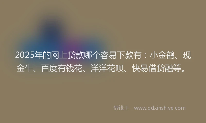 2025年的网上贷款哪个容易下款有：小金鹤、现金牛、百度有钱花、洋洋花呗、快易借贷融等。