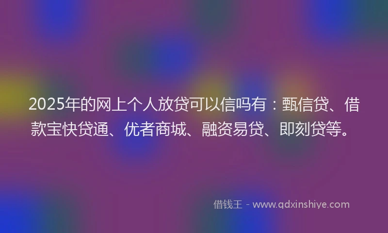 2025年的网上个人放贷可以信吗有：甄信贷、借款宝快贷通、优者商城、融资易贷、即刻贷等。