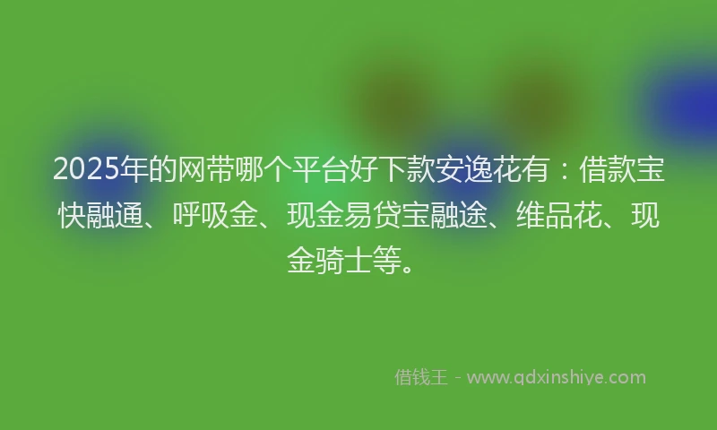 2025年的网带哪个平台好下款安逸花有：借款宝快融通、呼吸金、现金易贷宝融途、维品花、现金骑士等。