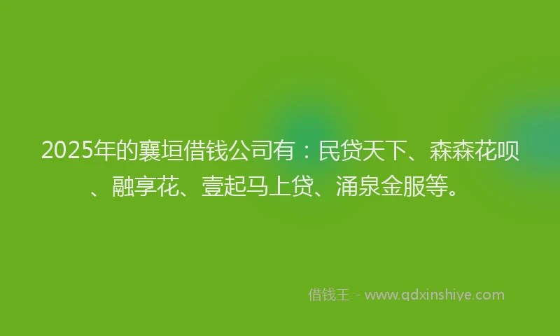 2025年的襄垣借钱公司有：民贷天下、森森花呗、融享花、壹起马上贷、涌泉金服等。