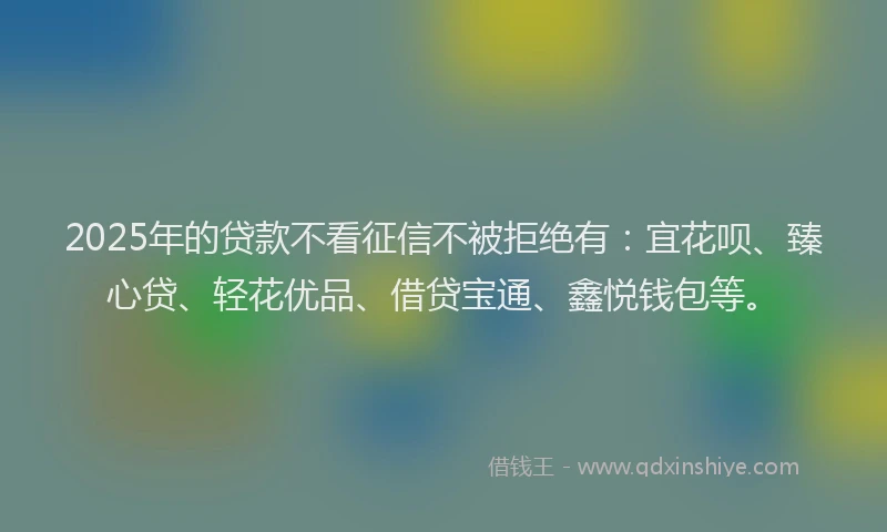 2025年的贷款不看征信不被拒绝有：宜花呗、臻心贷、轻花优品、借贷宝通、鑫悦钱包等。