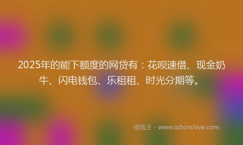 2025年的能下额度的网贷有：花呗速借、现金奶牛、闪电钱包、乐租租、时光分期等。