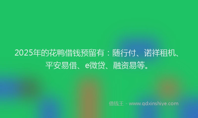2025年的花鸭借钱预留有：随行付、诺祥租机、平安易借、e微贷、融资易等。