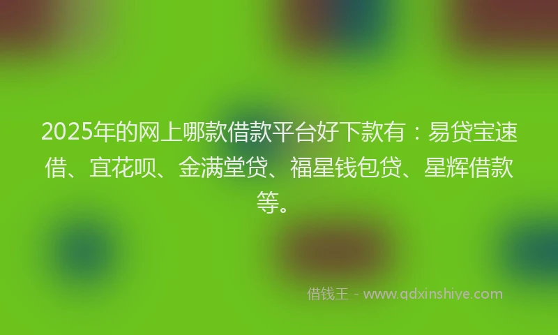 2025年的网上哪款借款平台好下款有：易贷宝速借、宜花呗、金满堂贷、福星钱包贷、星辉借款等。