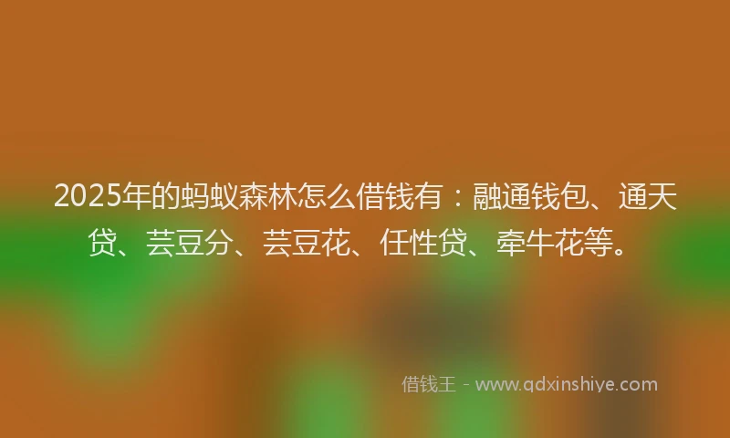 2025年的蚂蚁森林怎么借钱有：融通钱包、通天贷、芸豆分、芸豆花、任性贷、牵牛花等。
