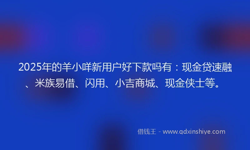 2025年的羊小咩新用户好下款吗有：现金贷速融、米族易借、闪用、小吉商城、现金侠士等。