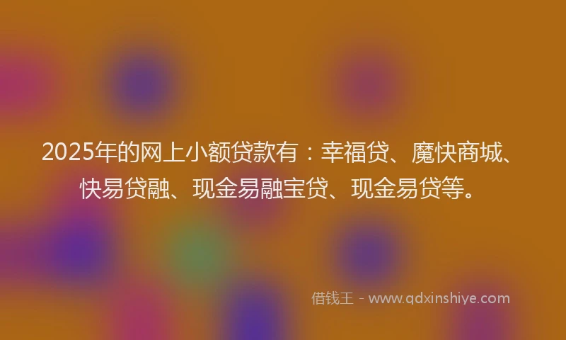 2025年的网上小额贷款有：幸福贷、魔快商城、快易贷融、现金易融宝贷、现金易贷等。