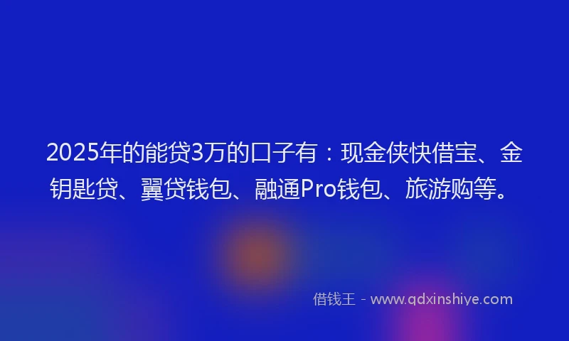 2025年的能贷3万的口子有：现金侠快借宝、金钥匙贷、翼贷钱包、融通Pro钱包、旅游购等。