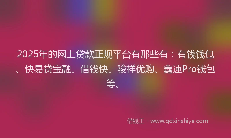 2025年的网上贷款正规平台有那些有：有钱钱包、快易贷宝融、借钱快、骏祥优购、鑫速Pro钱包等。