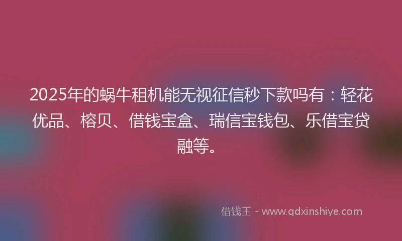 2025年的蜗牛租机能无视征信秒下款吗有：轻花优品、榕贝、借钱宝盒、瑞信宝钱包、乐借宝贷融等。