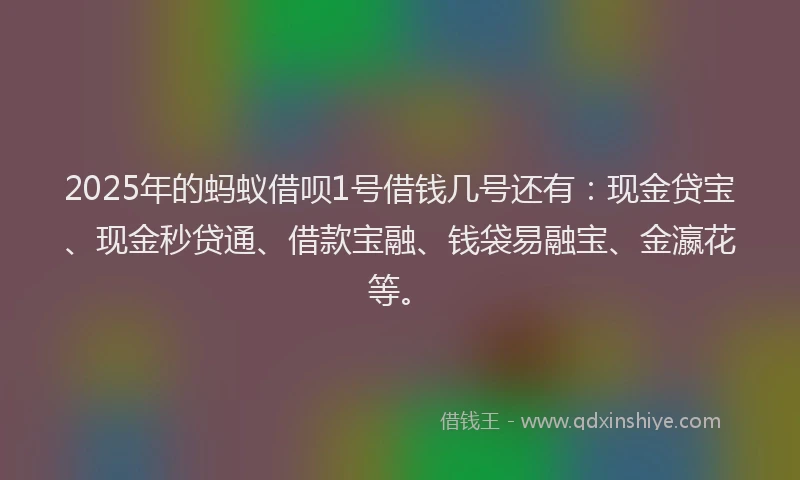 2025年的蚂蚁借呗1号借钱几号还有：现金贷宝、现金秒贷通、借款宝融、钱袋易融宝、金瀛花等。