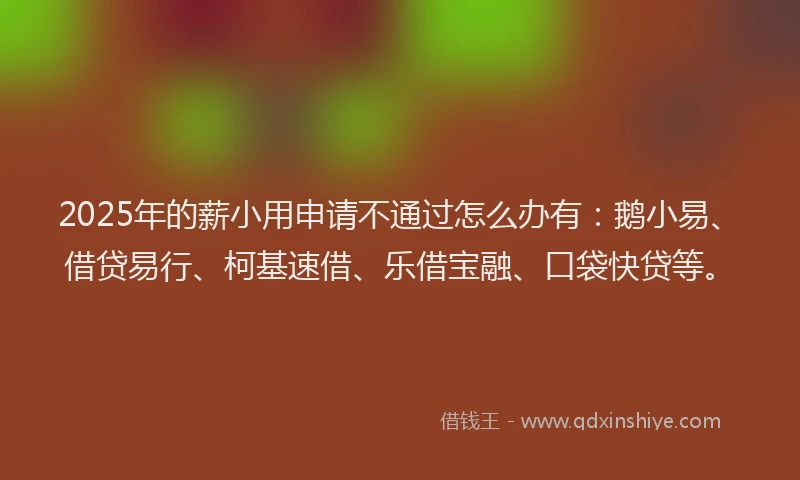 2025年的薪小用申请不通过怎么办有：鹅小易、借贷易行、柯基速借、乐借宝融、口袋快贷等。