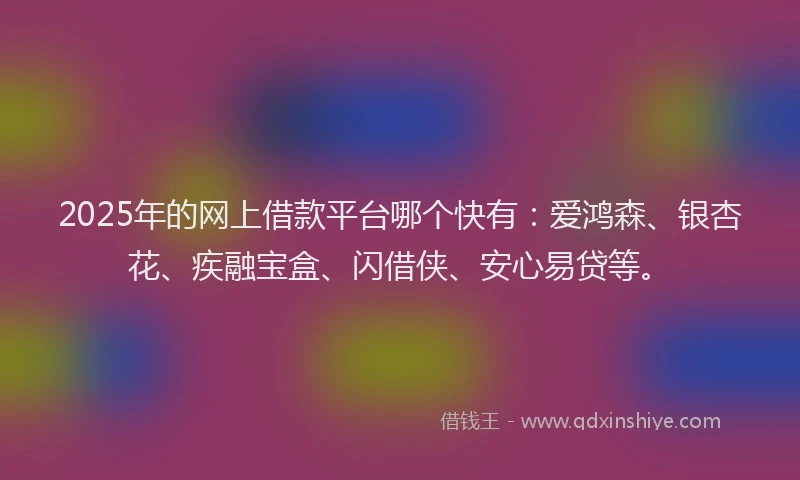 2025年的网上借款平台哪个快有：爱鸿森、银杏花、疾融宝盒、闪借侠、安心易贷等。