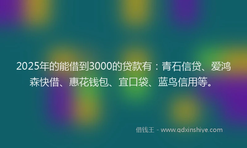 2025年的能借到3000的贷款有:青石信贷、爱鸿森快借、惠花钱包、宜口袋、蓝鸟信用等。