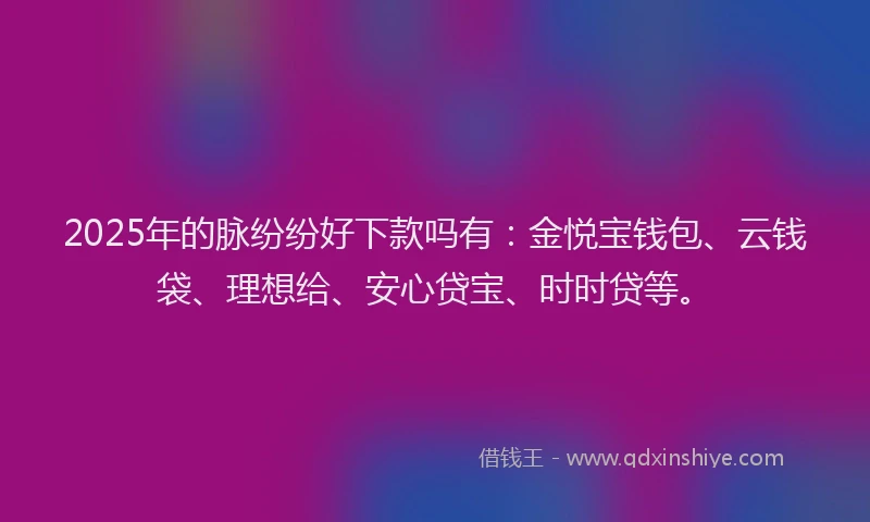 2025年的脉纷纷好下款吗有：金悦宝钱包、云钱袋、理想给、安心贷宝、时时贷等。