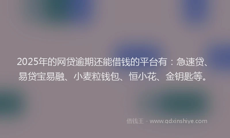 2025年的网贷逾期还能借钱的平台有：急速贷、易贷宝易融、小麦粒钱包、恒小花、金钥匙等。