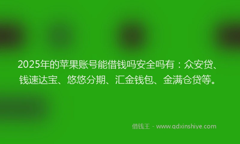 2025年的苹果账号能借钱吗安全吗有：众安贷、钱速达宝、悠悠分期、汇金钱包、金满仓贷等。