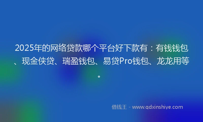 2025年的网络贷款哪个平台好下款有：有钱钱包、现金侠贷、瑞盈钱包、易贷Pro钱包、龙龙用等。