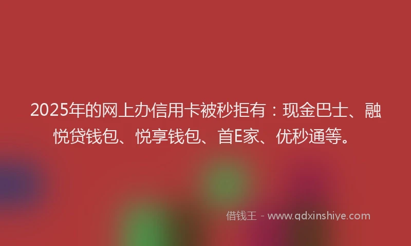 2025年的网上办信用卡被秒拒有：现金巴士、融悦贷钱包、悦享钱包、首E家、优秒通等。