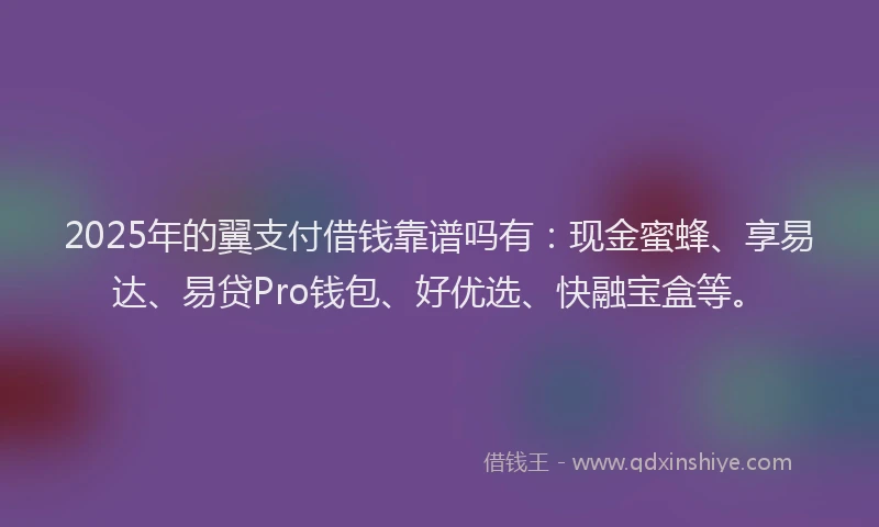 2025年的翼支付借钱靠谱吗有：现金蜜蜂、享易达、易贷Pro钱包、好优选、快融宝盒等。