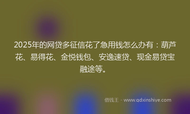 2025年的网贷多征信花了急用钱怎么办有：葫芦花、易得花、金悦钱包、安逸速贷、现金易贷宝融途等。