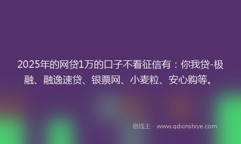 2025年的网贷1万的口子不看征信有：你我贷-极融、融逸速贷、银票网、小麦粒、安心购等。