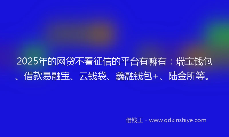 2025年的网贷不看征信的平台有嘛有：瑞宝钱包、借款易融宝、云钱袋、鑫融钱包+、陆金所等。