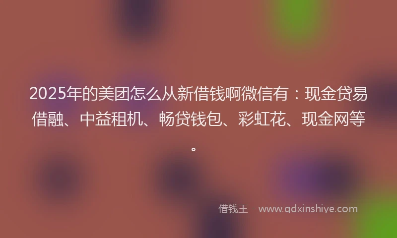 2025年的美团怎么从新借钱啊微信有：现金贷易借融、中益租机、畅贷钱包、彩虹花、现金网等。