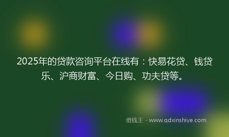 2025年的贷款咨询平台在线有：快易花贷、钱贷乐、沪商财富、今日购、功夫贷等。