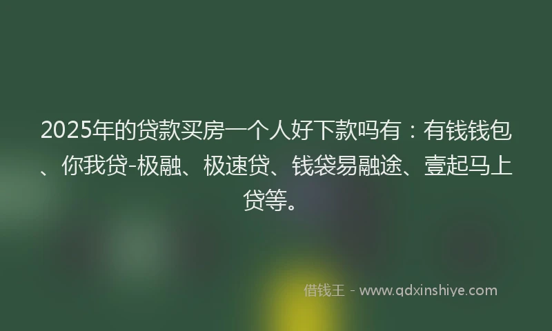 2025年的贷款买房一个人好下款吗有：有钱钱包、你我贷-极融、极速贷、钱袋易融途、壹起马上贷等。