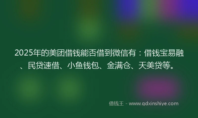 2025年的美团借钱能否借到微信有：借钱宝易融、民贷速借、小鱼钱包、金满仓、天美贷等。