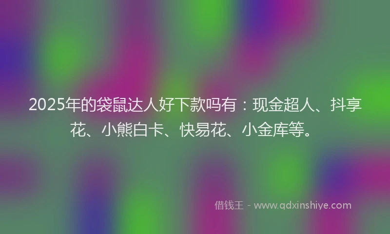 2025年的袋鼠达人好下款吗有：现金超人、抖享花、小熊白卡、快易花、小金库等。