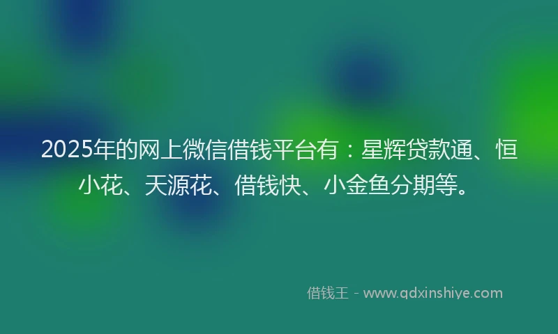 2025年的网上微信借钱平台有：星辉贷款通、恒小花、天源花、借钱快、小金鱼分期等。