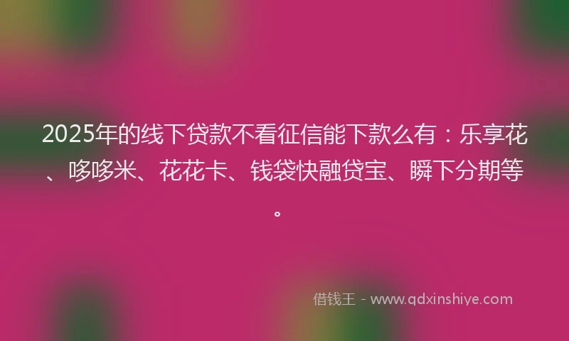 2025年的线下贷款不看征信能下款么有：乐享花、哆哆米、花花卡、钱袋快融贷宝、瞬下分期等。