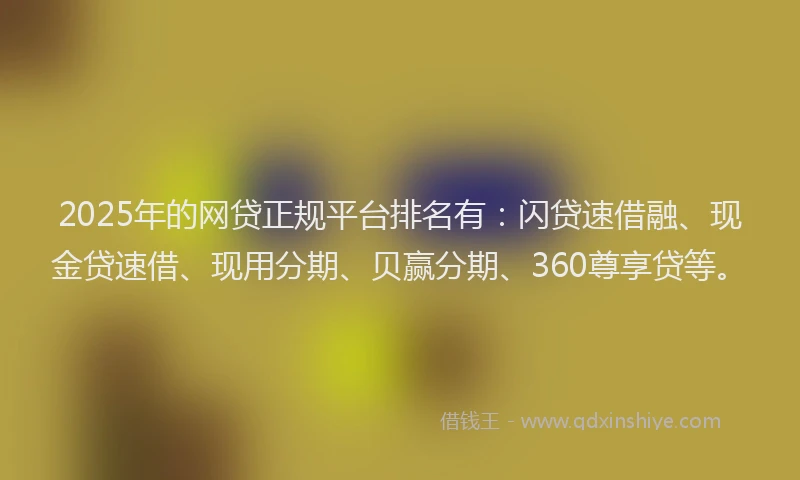 2025年的网贷正规平台排名有：闪贷速借融、现金贷速借、现用分期、贝赢分期、360尊享贷等。