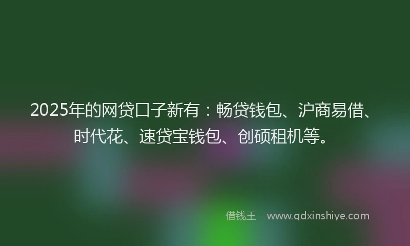 2025年的网贷口子新有：畅贷钱包、沪商易借、时代花、速贷宝钱包、创硕租机等。