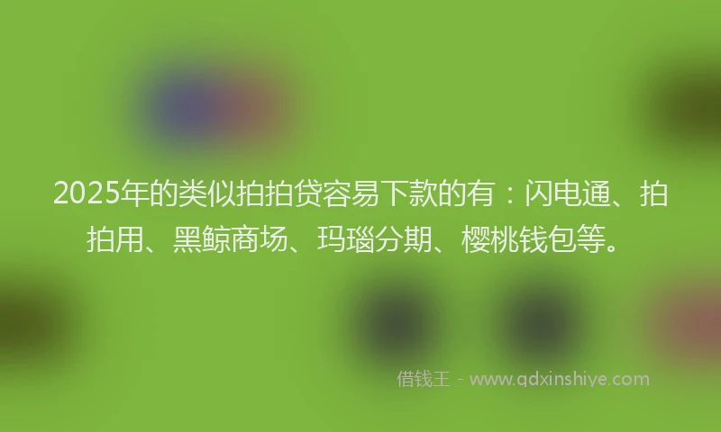 2025年的类似拍拍贷容易下款的有：闪电通、拍拍用、黑鲸商场、玛瑙分期、樱桃钱包等。